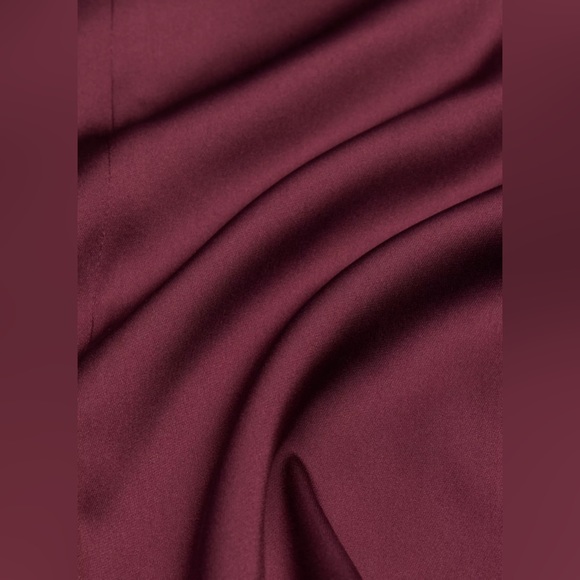Sunday Best Shimmer Satin Square Neck 90s Style Mini Dress in Spiced Burgundy - Picture 17 of 17